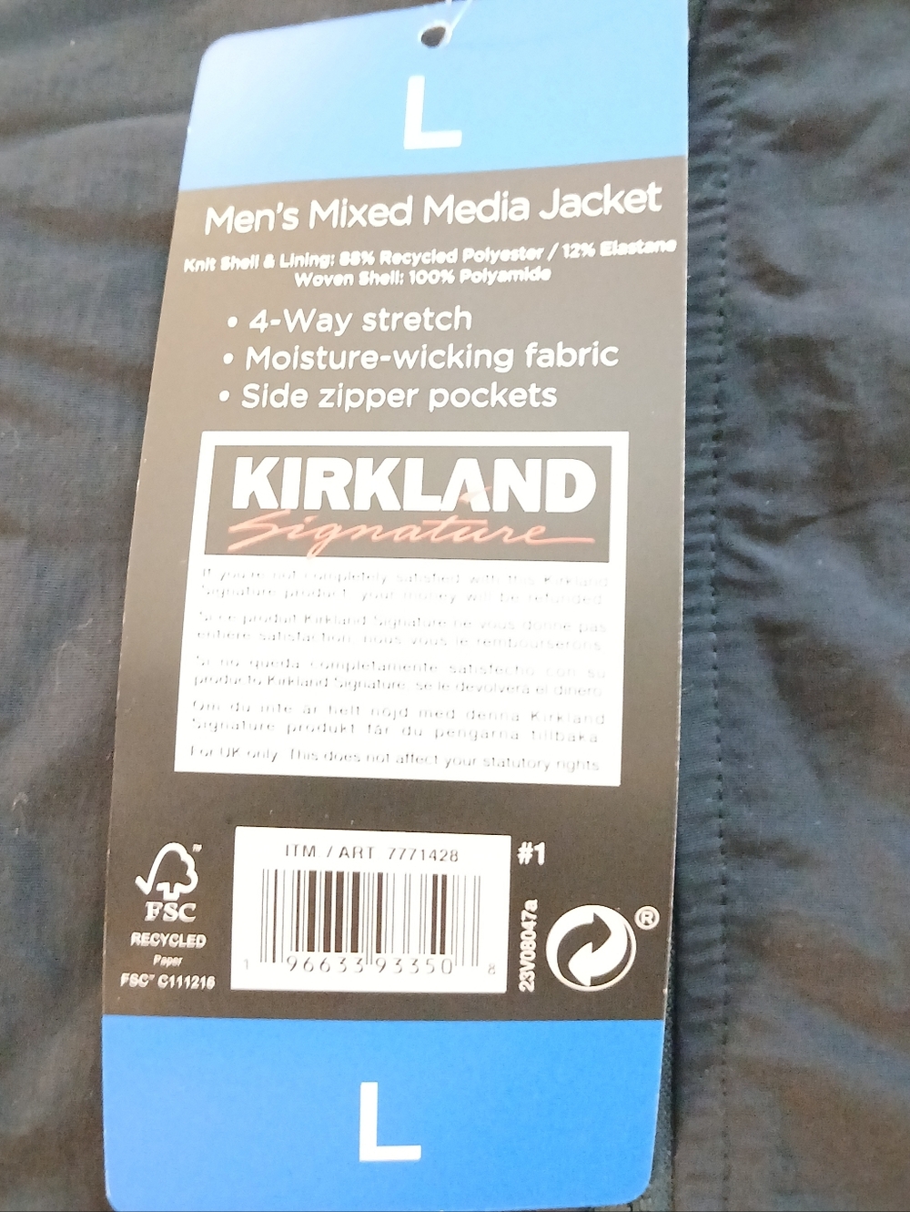 NWT Sz.L Mens Kirkland Mixed Media Jacket - Picture 9 of 9
